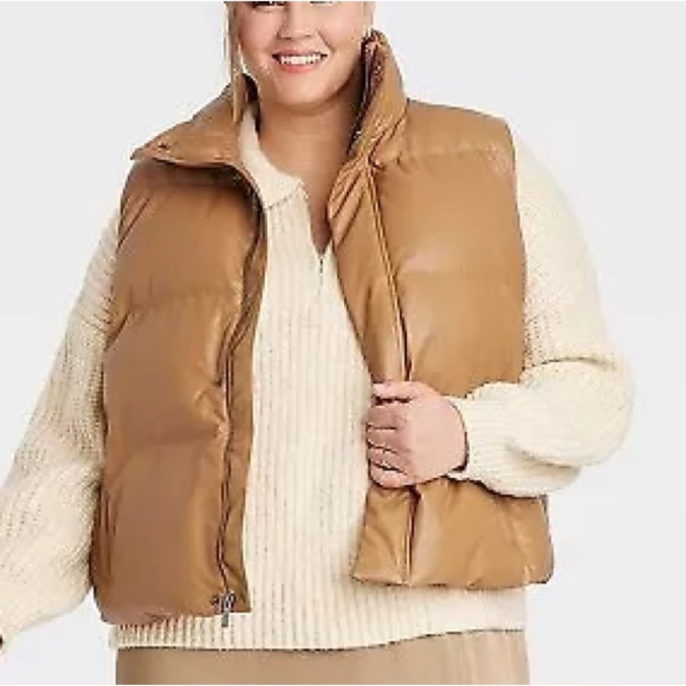 A New Day Faux Leather Puffer Vest NWT Burlap Brown XXL